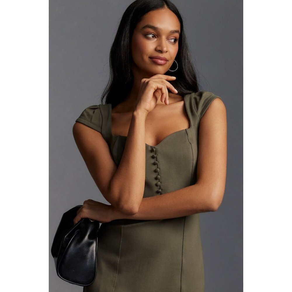 NWT Anthropologie Cecily Fit & Flare Sweetheart Dress XL Moss Green - Picture 2 of 7